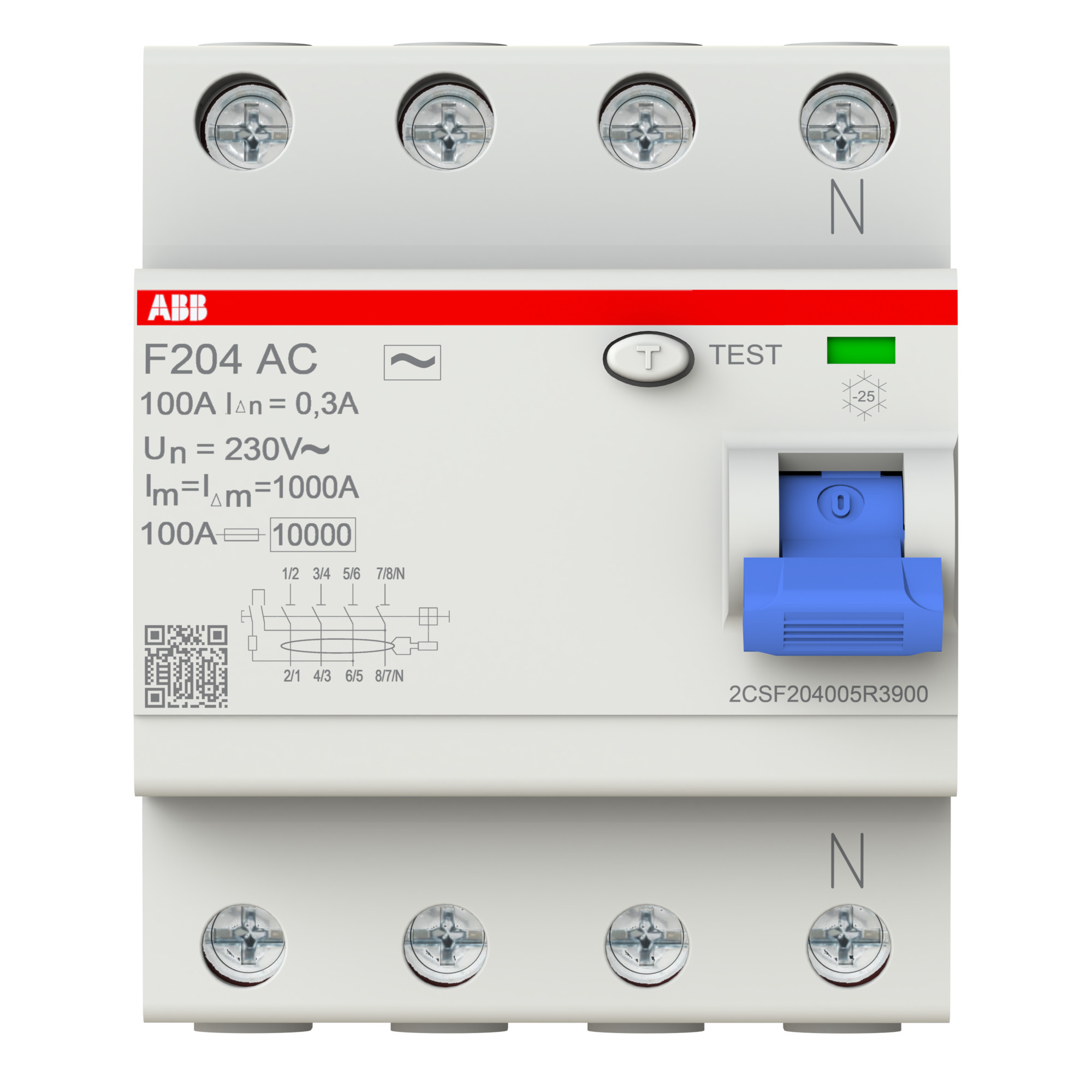 Interruptor DIFERENCIAL F200 AC 4x100A 300MA 2CSF204005R3900 ABB — ABB