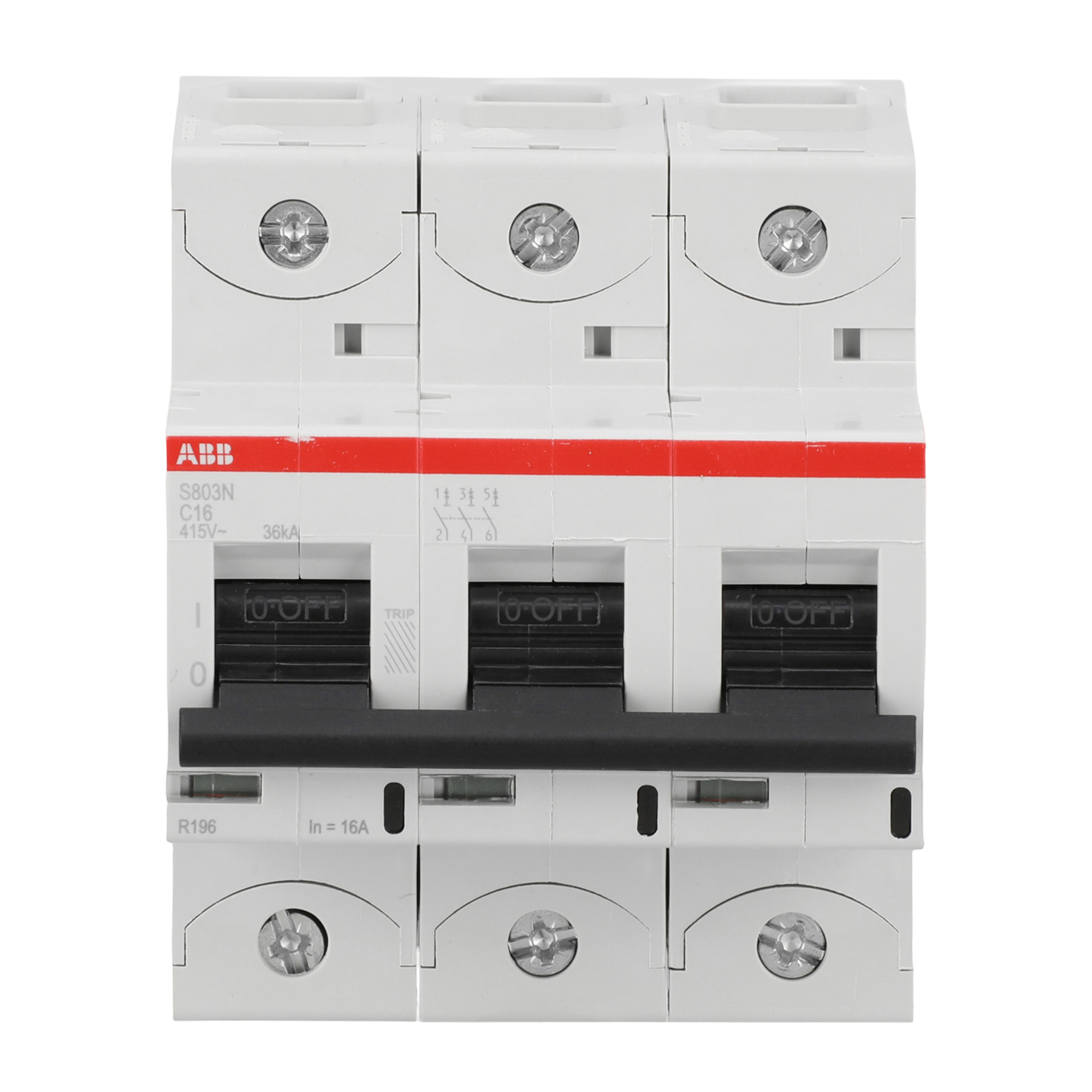 Interruptor automático 3x16A 36kA curva C S800N 2CCS893001R0164 ABB — ABB