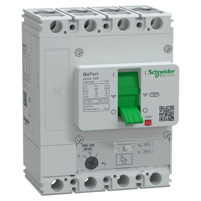 Interruptor caja moldeada 4x63A 36kA — Regulable G20F4A63 Schneider — Schneider Electric