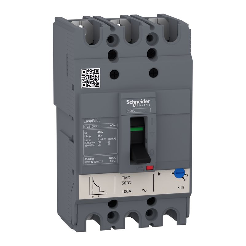 Interruptor caja moldeada 3x100A 380V 25kA Easypact — Regulable CVS100BS Schneider — Schneider Electric