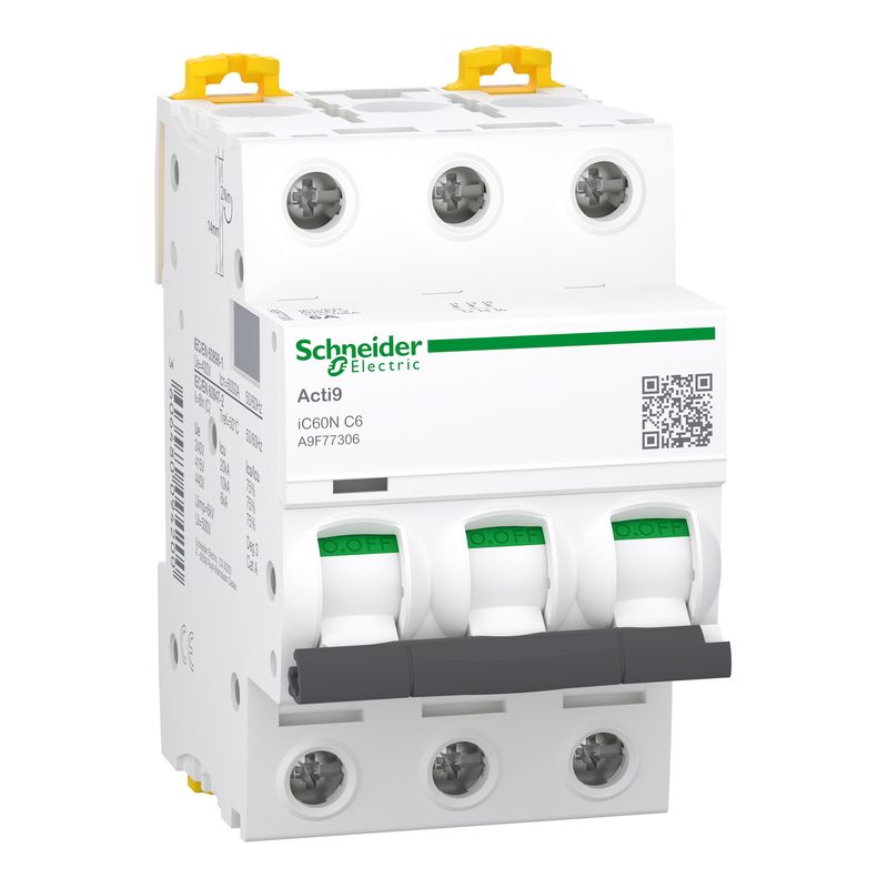 Interruptor automático 3x6A 10kA curva C IC60N A9F77306 Schneider — Schneider Electric