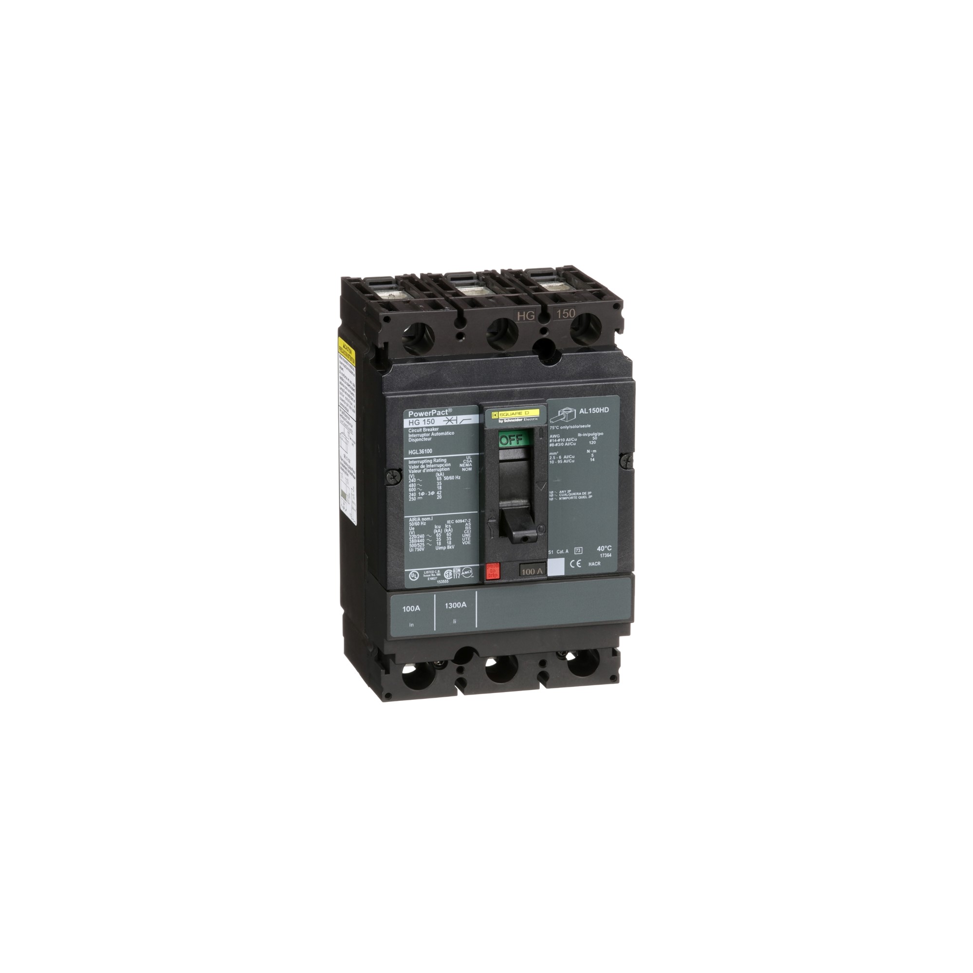 Interruptor Caja Moldeada UL Powerpact Hgl Termomagnetico 100A 3P 35kA HGL36100 — Schneider Electric — Schneider Electric