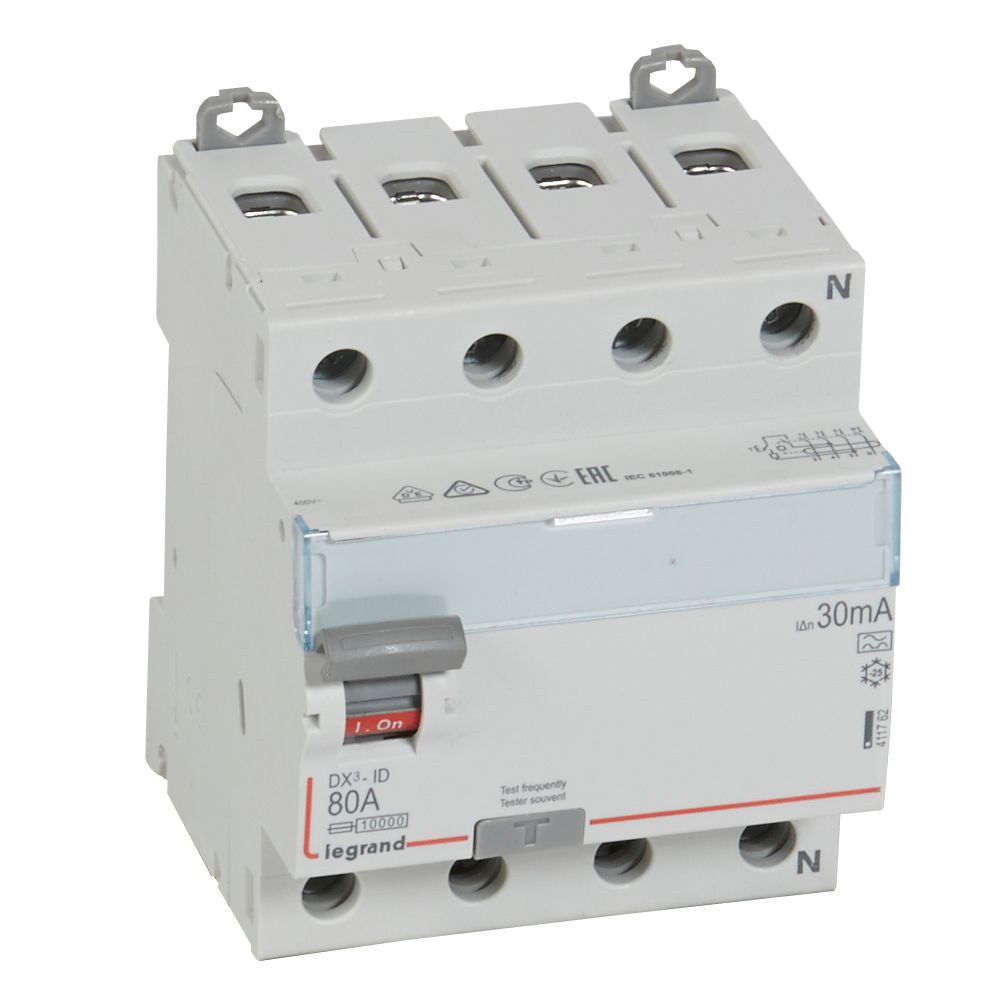 Interruptor Diferencial DX3-ID - 4P 400VAC Lado Derecho Neutro - 80 a - 30mA - Tipo a 411762 — Legrand — Legrand