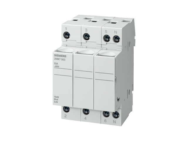 Sentron, Base Portafusibles Cilíndricos, 10x38mm, 3 Polos, Entrada: 32 a, Un AC: 690V 3NW7033-2 — Siemens — Siemens
