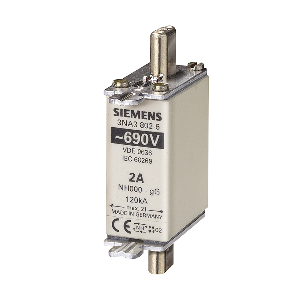 Cartucho de Fusibles NH, NH000, Entrada 4 a, Gg, Un AC 690V, Un DC 250V 3NA3804-6 — Siemens — Siemens