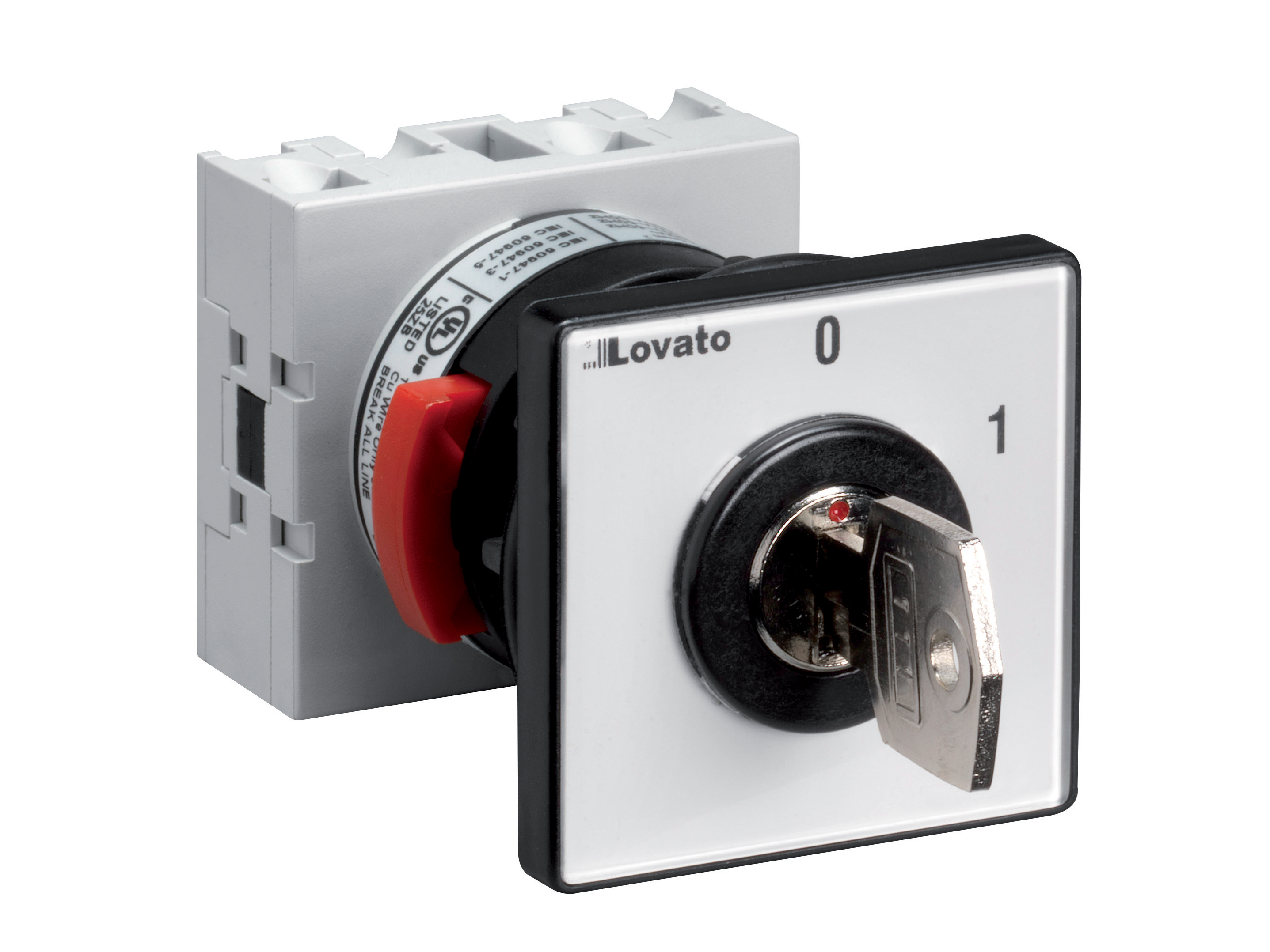 Interruptor ROTATORIO CON LLAVE 0-1, 3x 20A TRIPOLAR MONTAJE PANEL GX2010U29D Lovato — Lovato