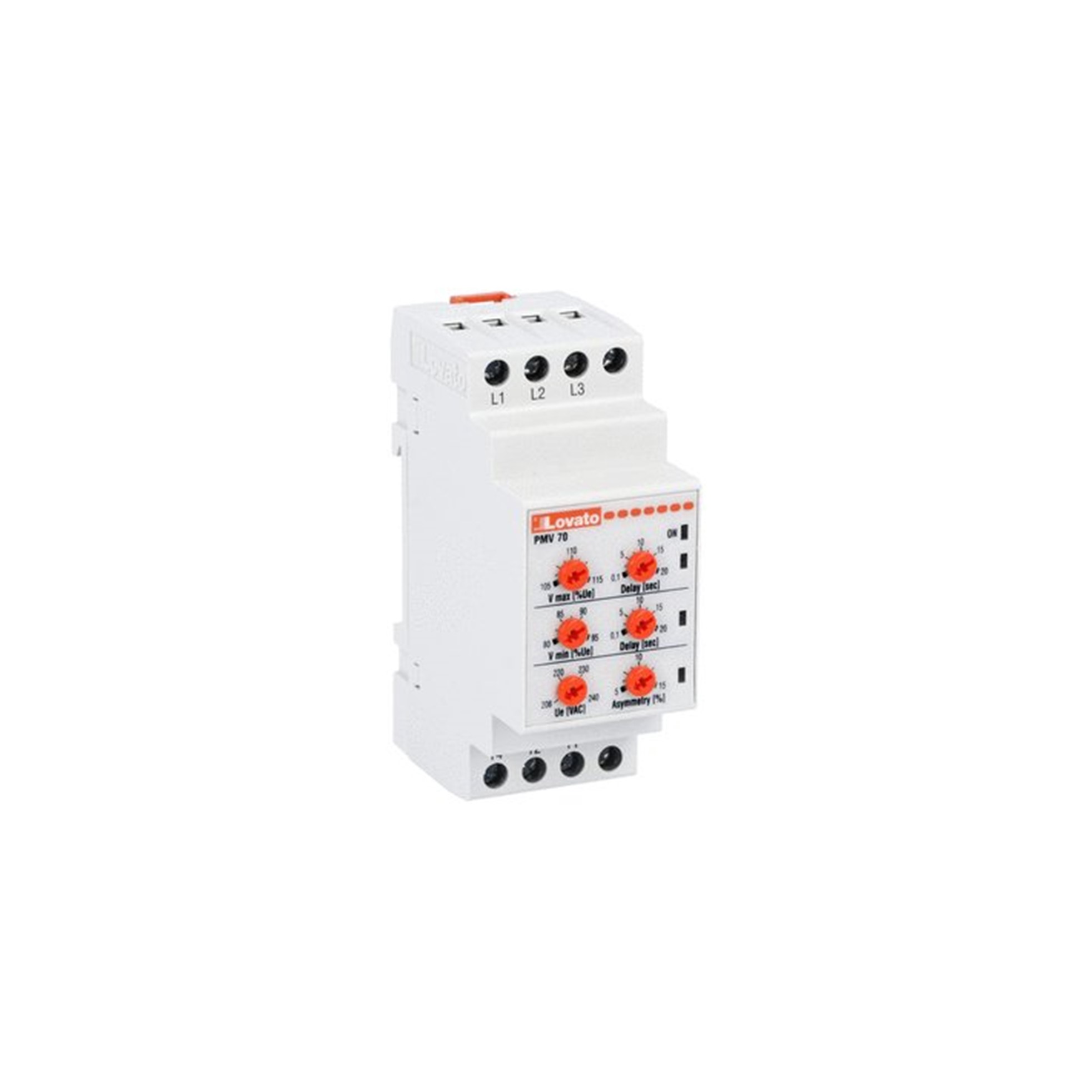Relé MINIMA/MAXIMA TENSION, ASIMETRIA, SECUENCIA, FALTA FASE, 380 A 575VCA PMV70A575 Lovato — Lovato