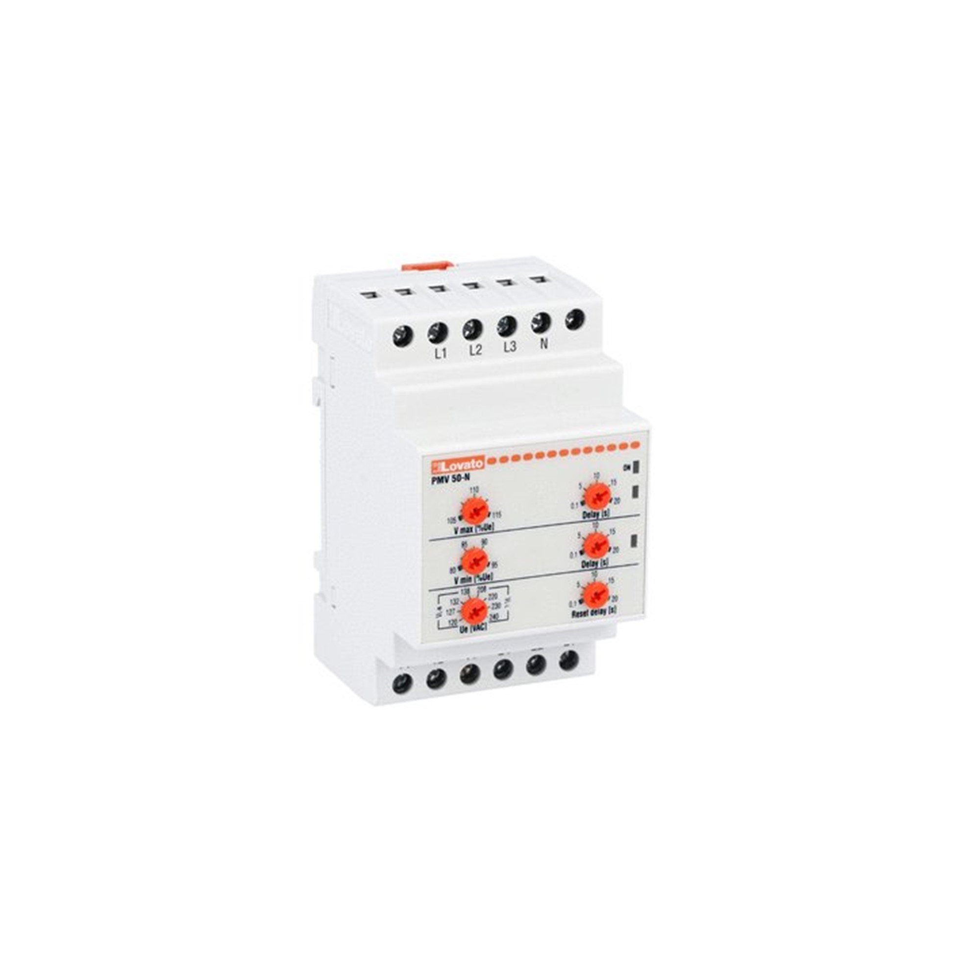 Relé MINIMA/MAXIMA TENSION, SECUENCIA, FALTA FASE, FALTA NEUTRO, 380 A 440VCA PMV50NA440 Lovato — Lovato