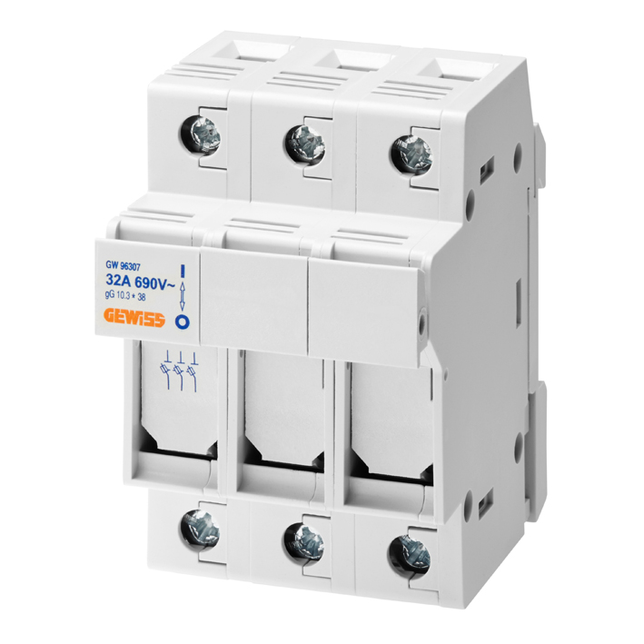 Portafusible Riel DIN 32A 3P 10.3x38 GW96307 — Gewiss — Gewiss