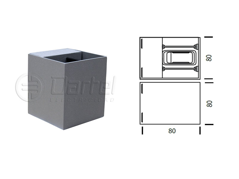 Aplique LED Cuad 6W 3K Luz Asc 80mm Gris 209004825 — Darlux — Darlux