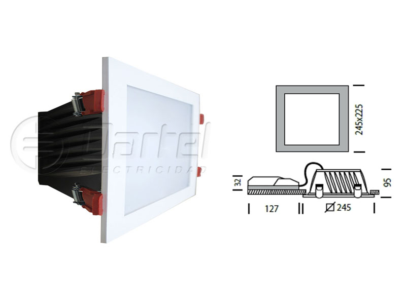 Foco LED Embutido 23W Blanco 2150lm 225x225 Cuadrado 3K IP40ECOLEX 5 1278605625 — Darlux — Darlux