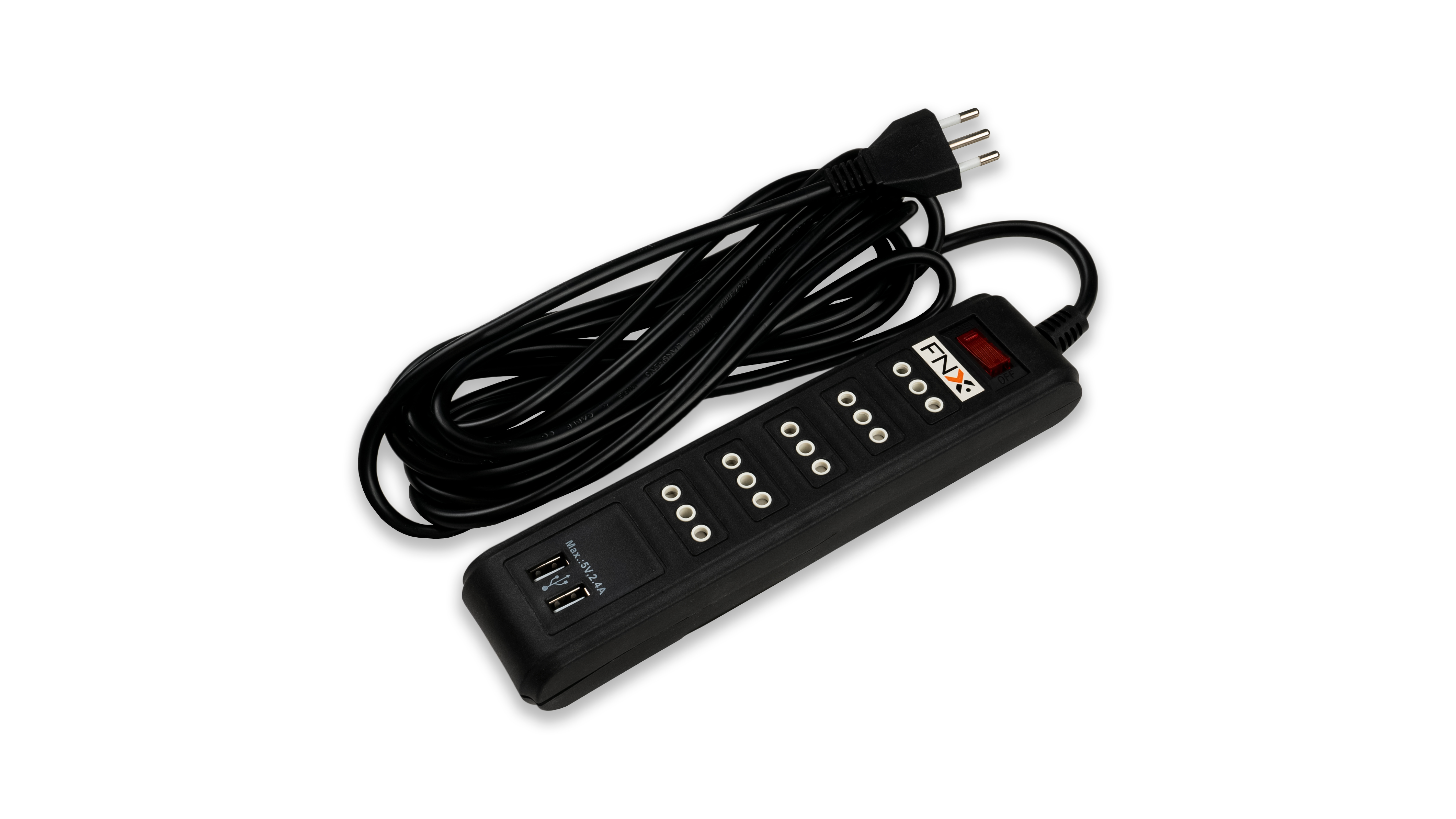 Alargador Multiple 5P + 2USB 5MT Negro ALM7005-5M-N — FNX — FNX