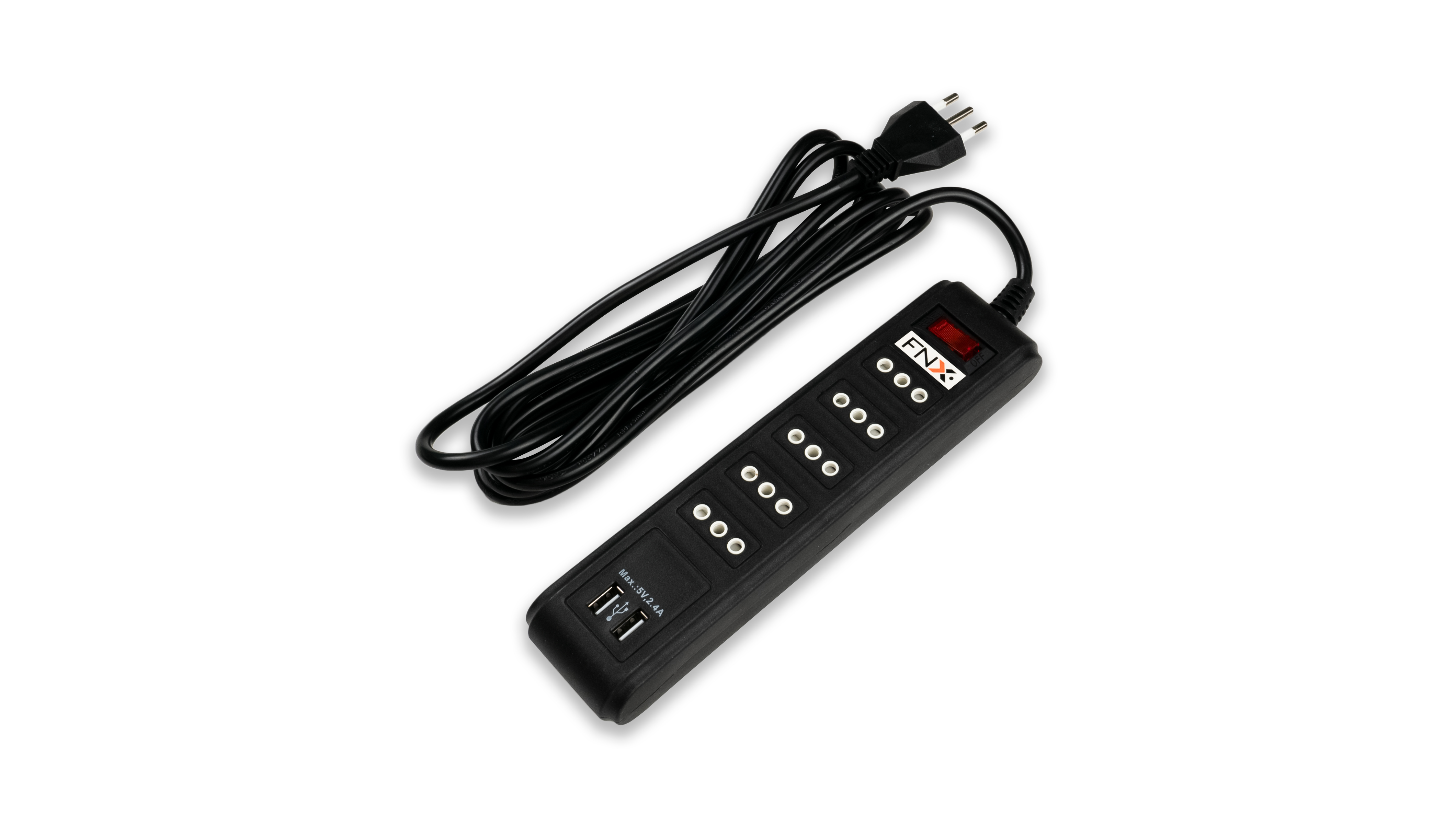 Alargador Multiple 5P + 2USB 3MT Negro ALM7005-3M-N — FNX — FNX
