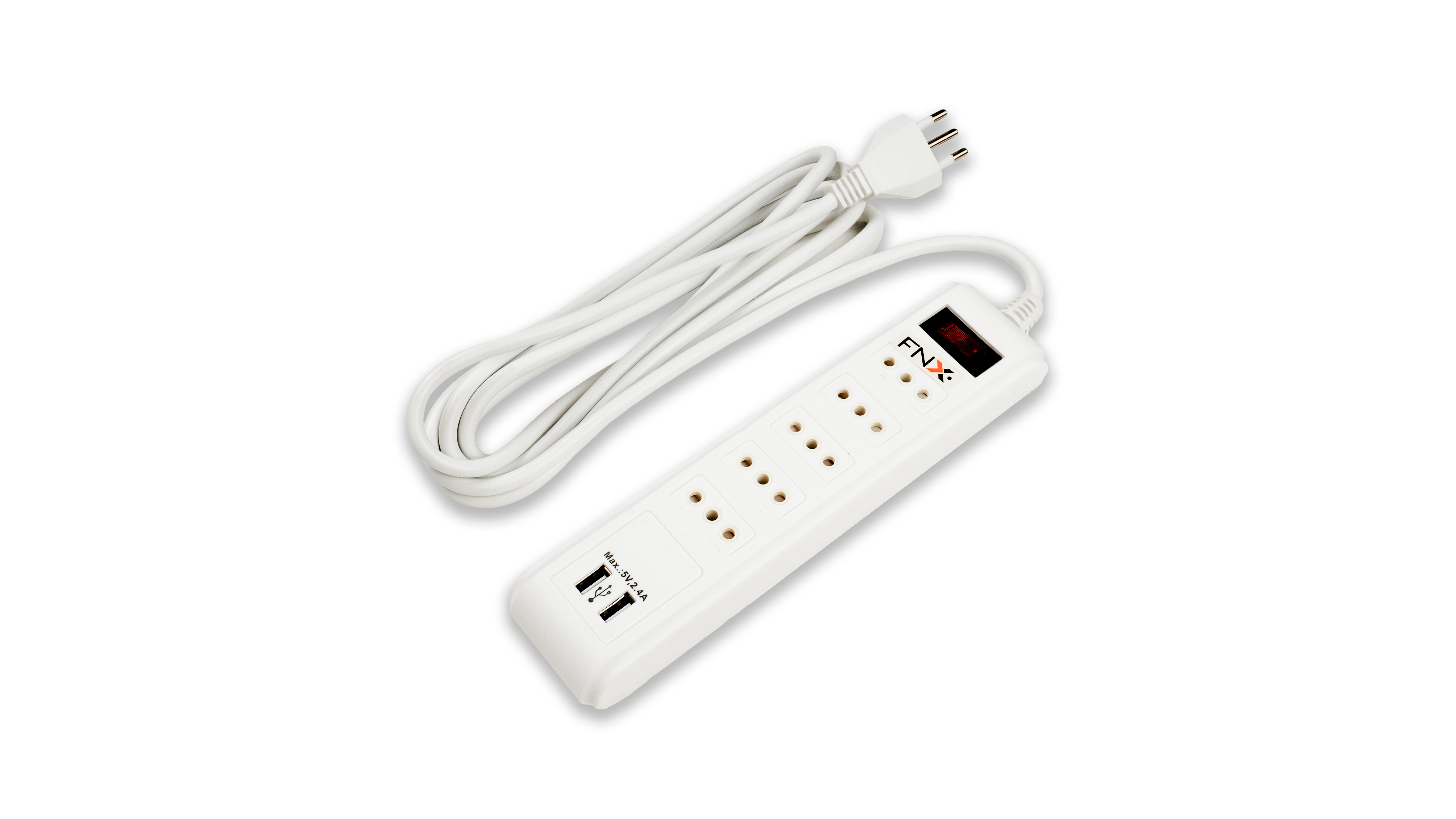 Alargador Multiple 5P + 2USB 3MT Blanco ALM7005-3M-B — FNX — FNX