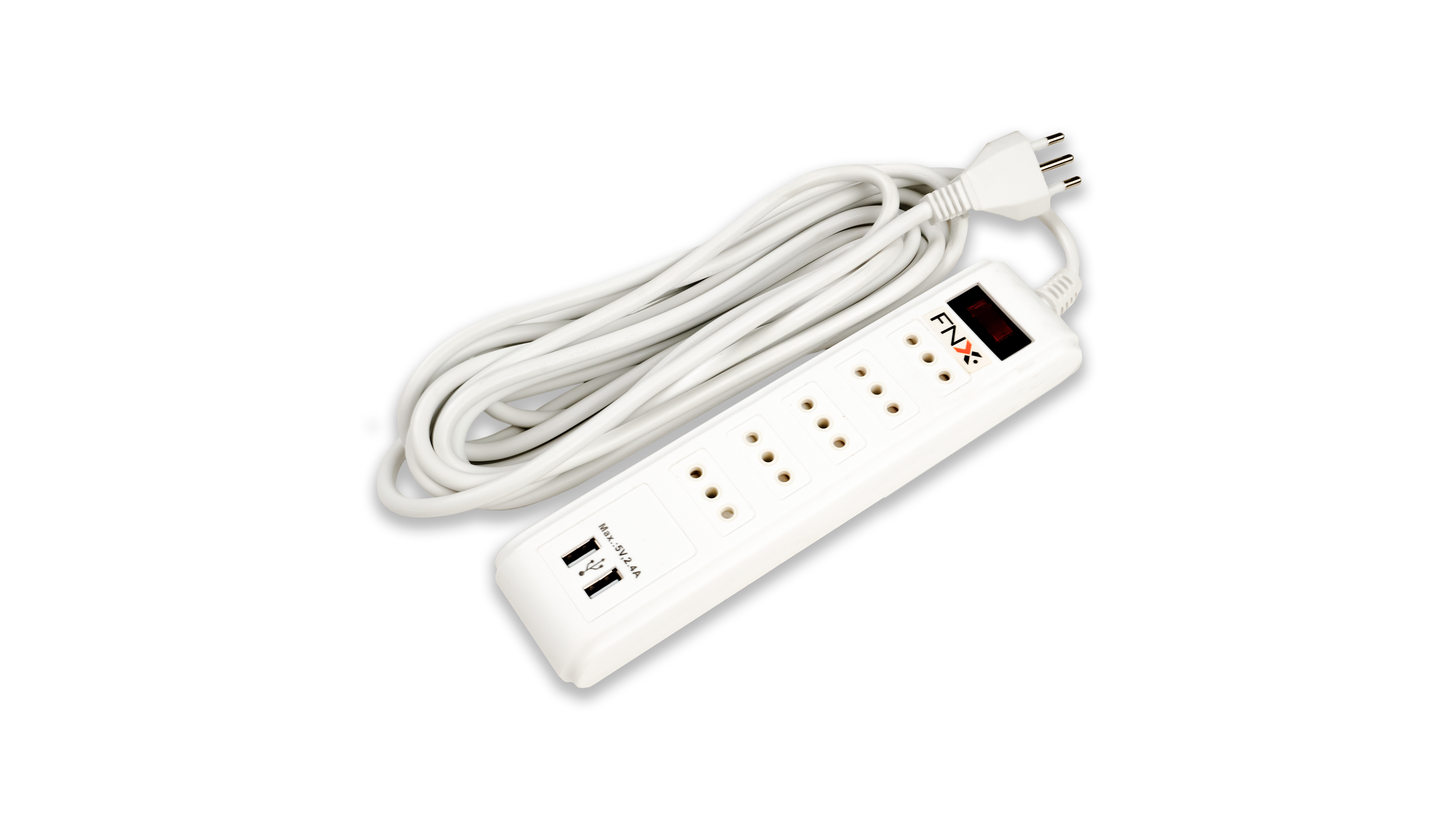 Alargador Multiple 5P + 2USB 5MT Blanco ALM7005-5M-B — FNX — FNX