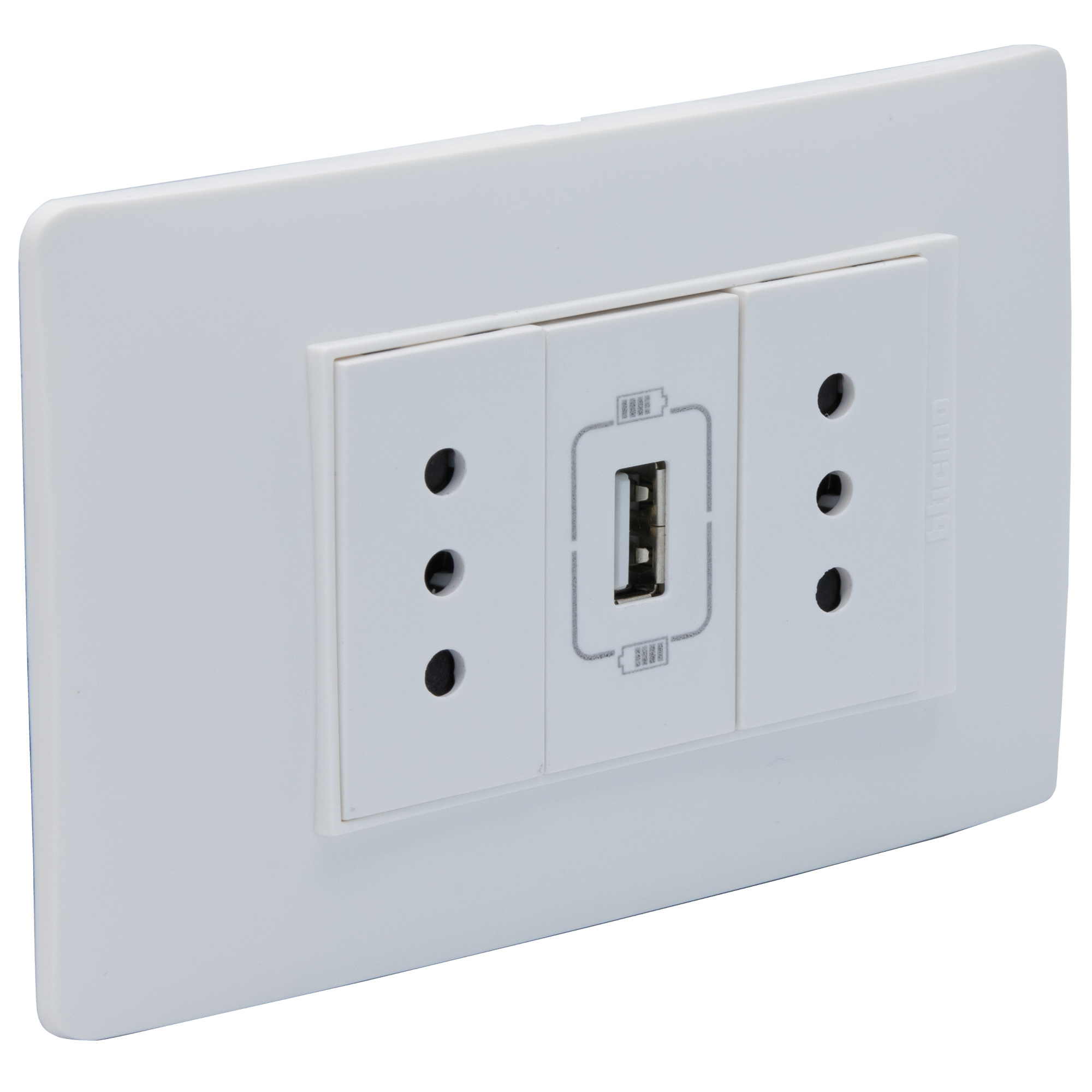 Enchufe Doble 10A con Cargador USB Placa Armada Blanca PU1314 — BTicino — Bticino