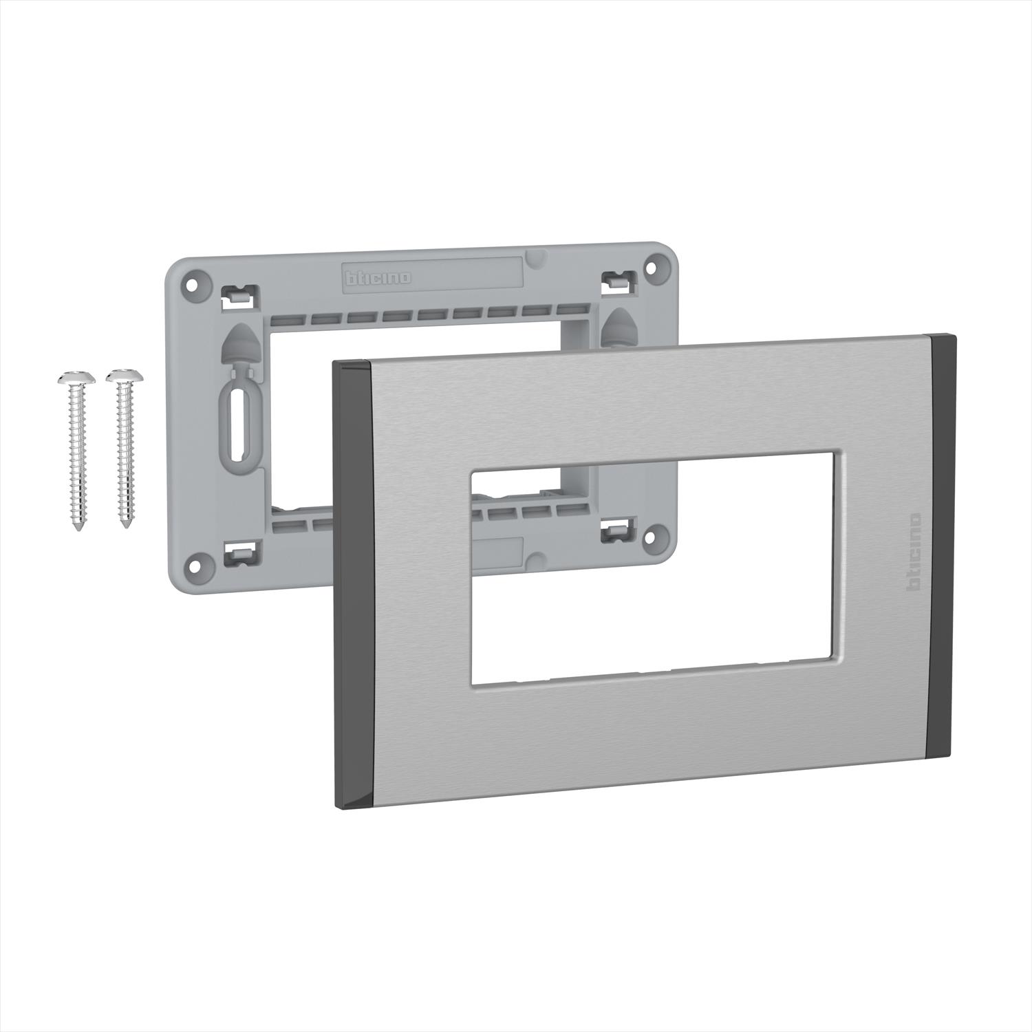 Placa 3P Metal Titanio con Soporte AF5S3MT — BTicino — Bticino