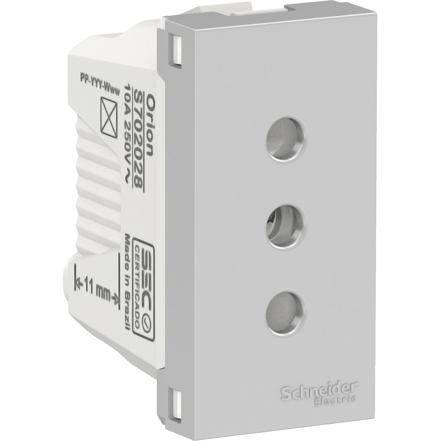 Toma Corriente Orion 10A 250V 2P+T 1 Modulo, Aluminio S70202874 — Schneider Electric — Schneider Electric