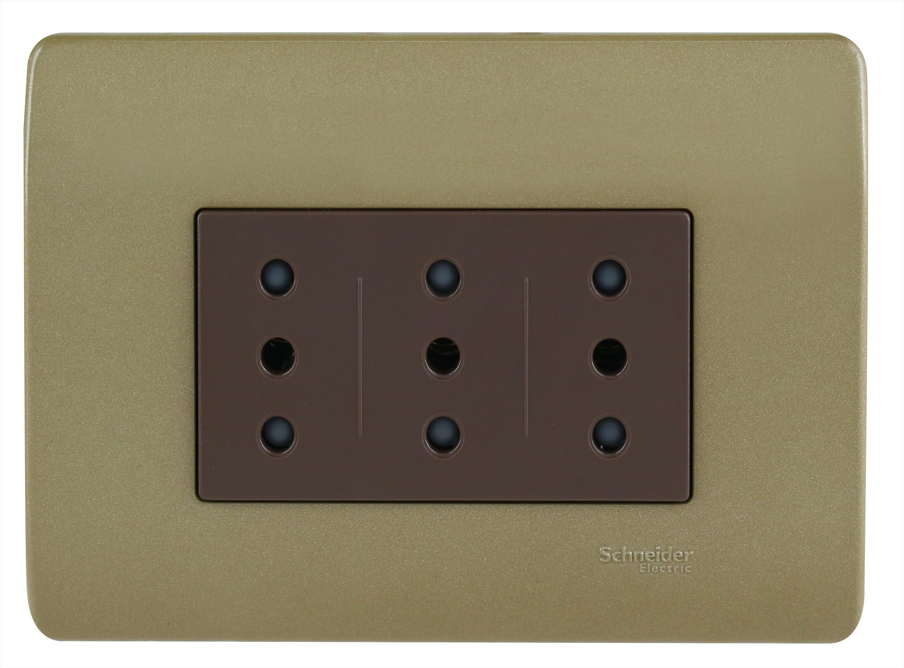Placa Genesis Armada con Toma Corriente Triplex 10A 2P+T - Dorado MWD130347848 — Schneider Electric — Schneider Electric