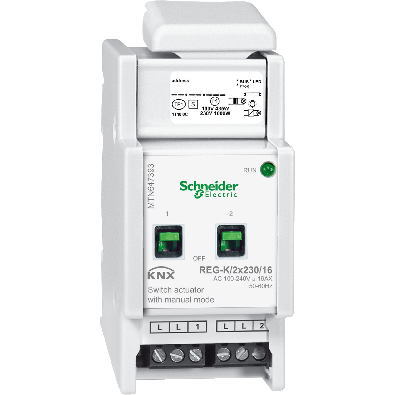 Actuador Knx Binario Riel DIN 16A 2 Canales con Modo Manual MTN647393 — Schneider Electric — Schneider Electric
