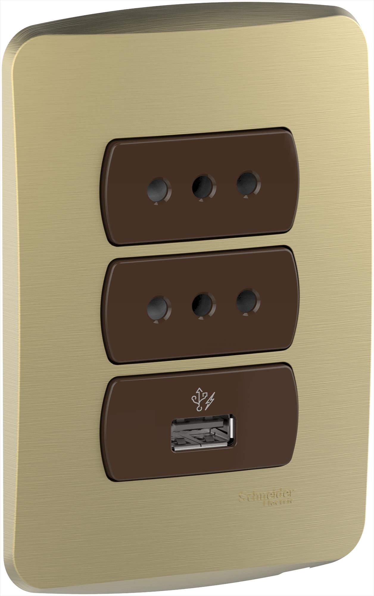 Placa Miluz Armada 2 Enchufe + 1 USB Dorado S3B60505 — Schneider Electric — Schneider Electric
