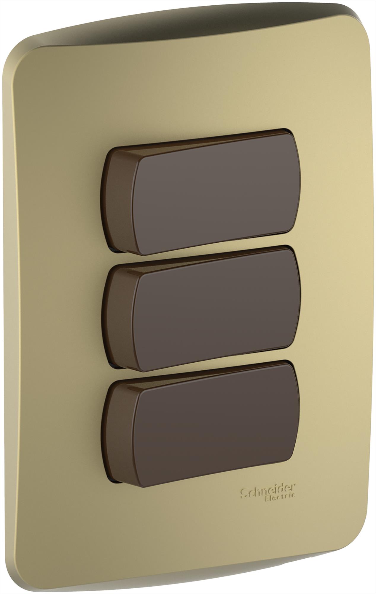 Placa Miluz Armada Interruptor Triple 9/32 16A 250V Dorado S3B62215 — Schneider Electric — Schneider Electric