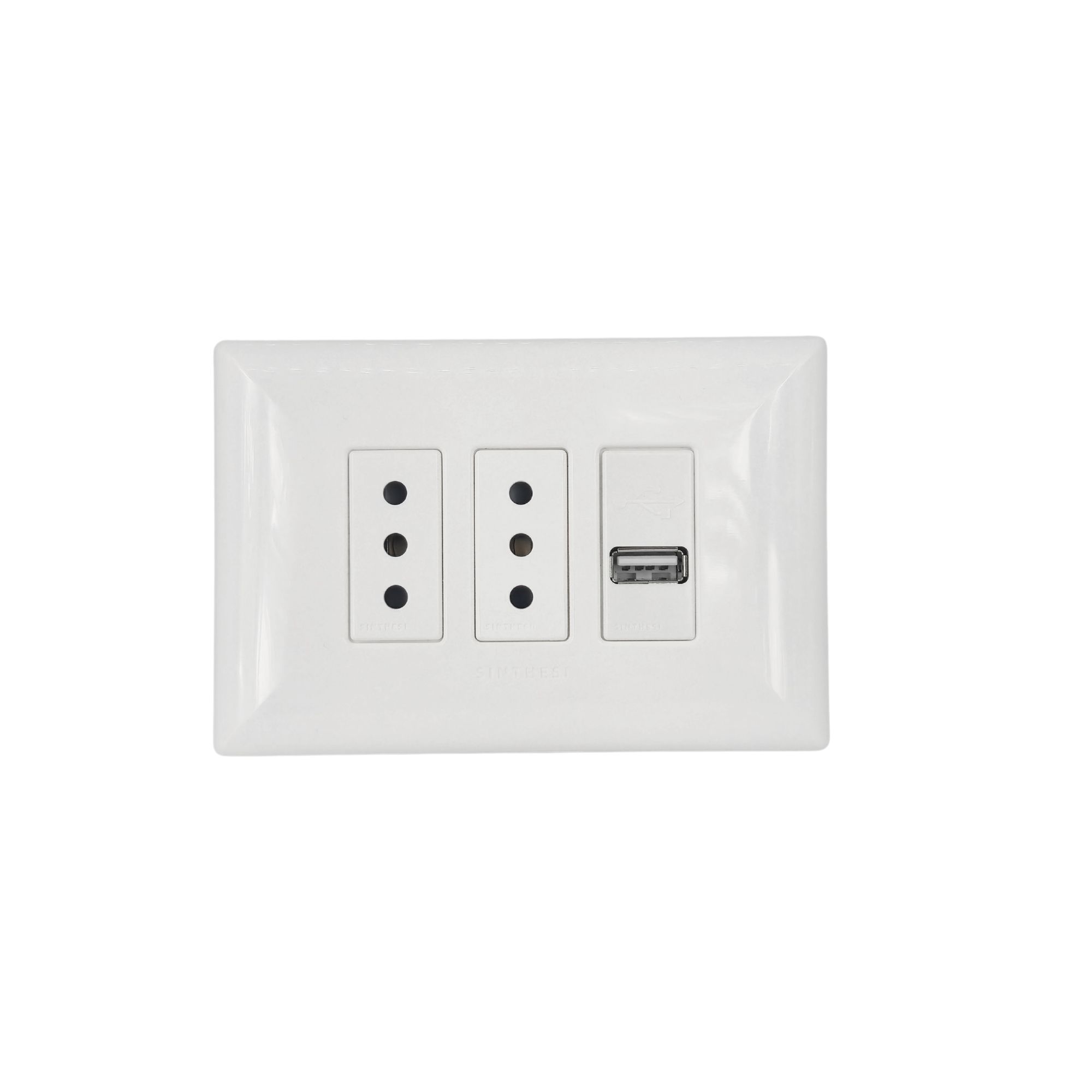 Placa Tomacorriente 10A Doble + Cargador USB Arm. S17 Blanco 1796101 — Sinthesi — Sinthesi