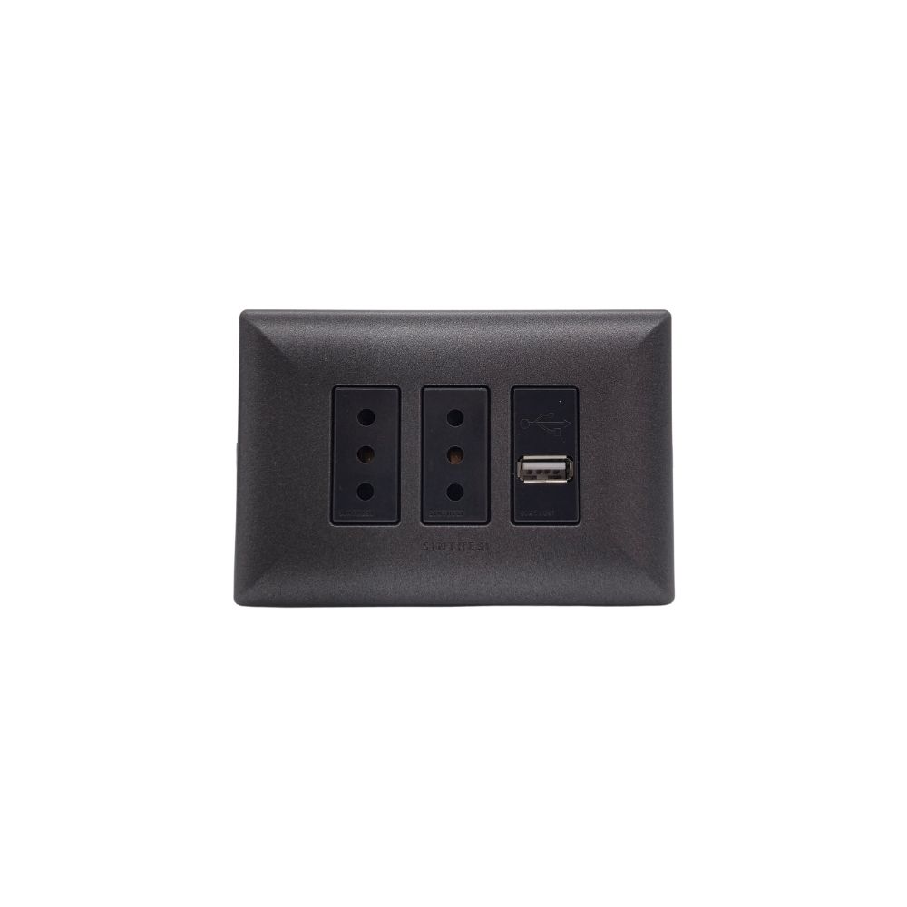 Placa Tomacorriente 10A Doble + Cargador USB Arm. S17 Grafito-noir 1796152 — Sinthesi — Sinthesi