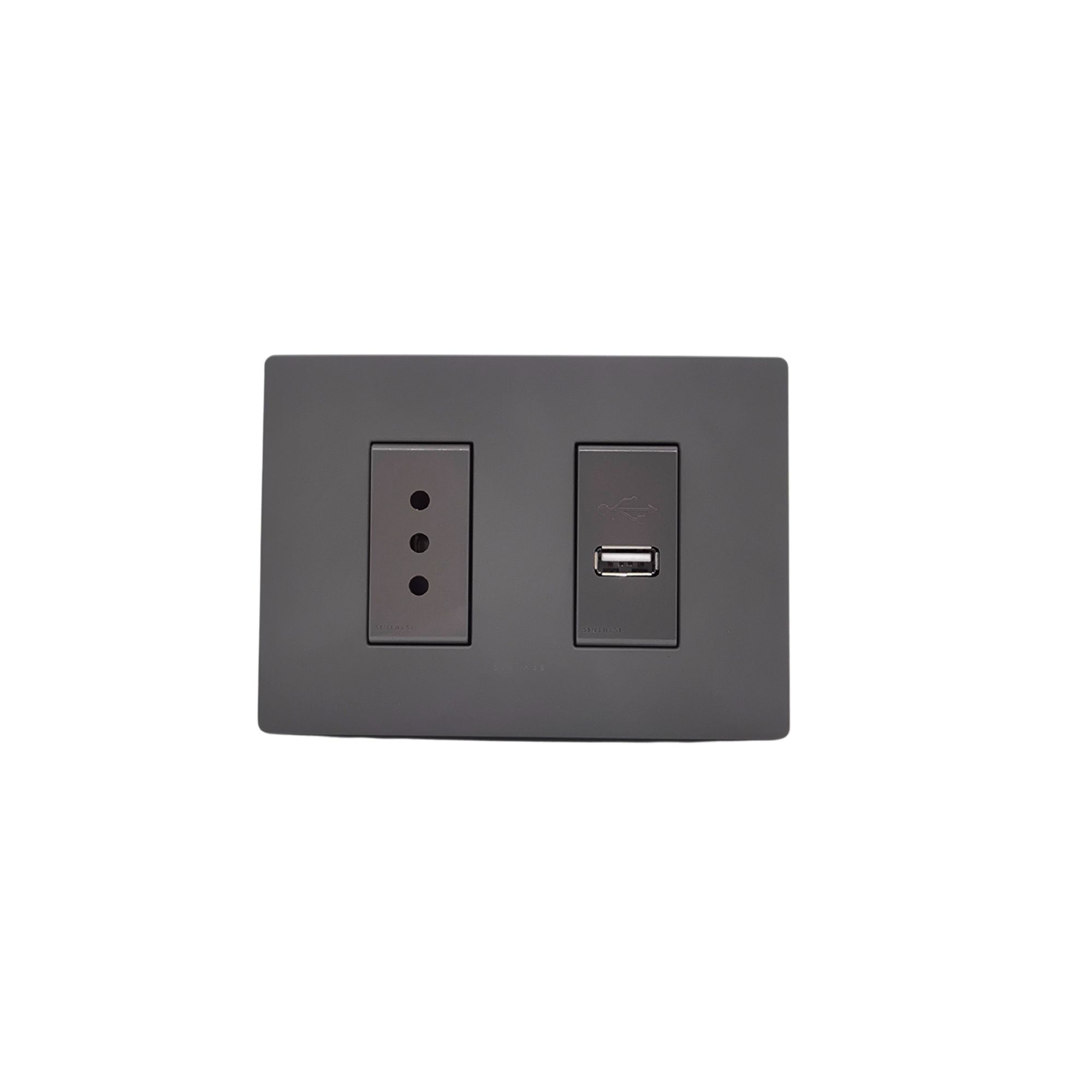 Tomacorriente 10A + Cargador USB Armado S32 Grey Mate-grey 3296050 — Sinthesi — Sinthesi