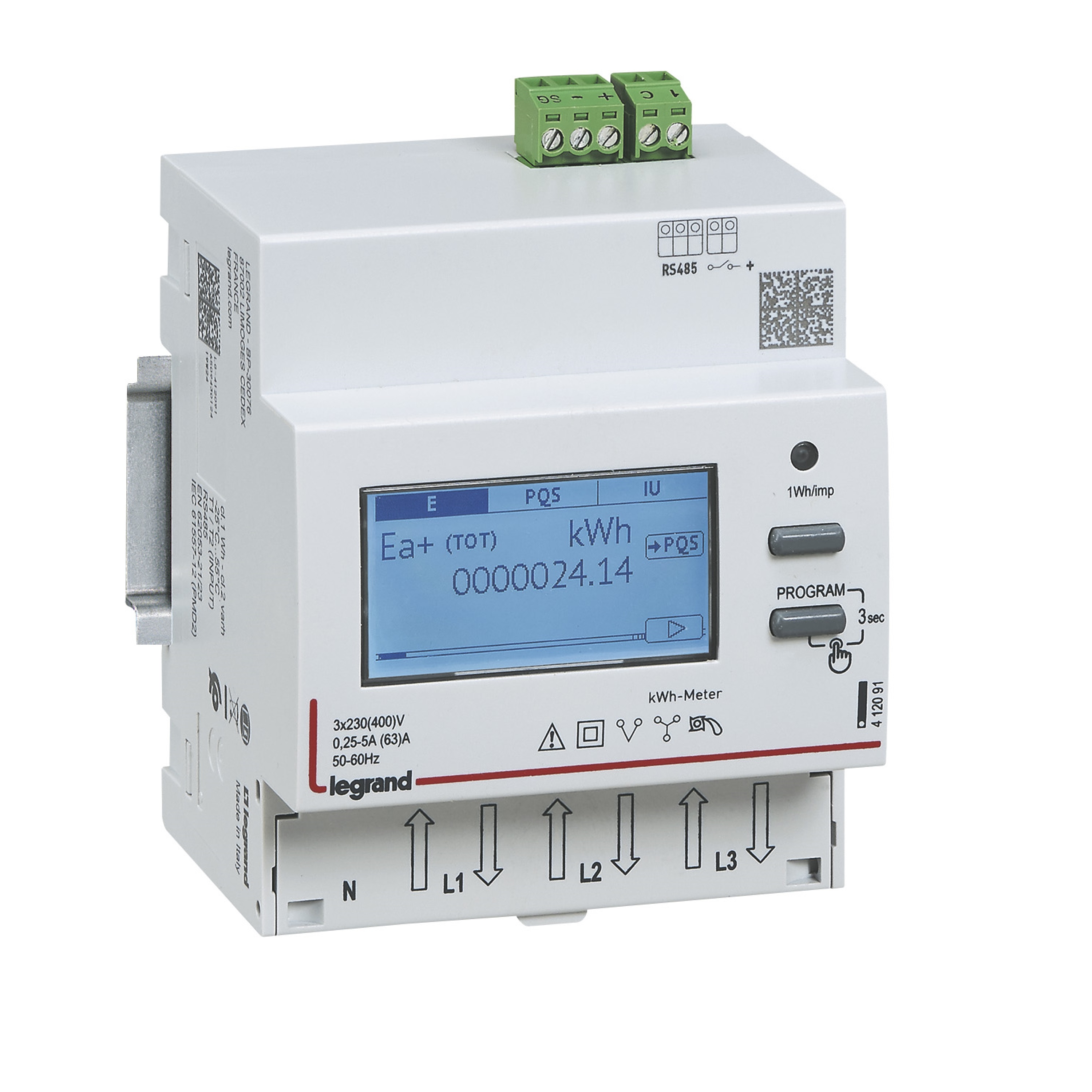 Contador 63A Trifasico 4 Modulos Mid Rs 412093 — Legrand — Legrand