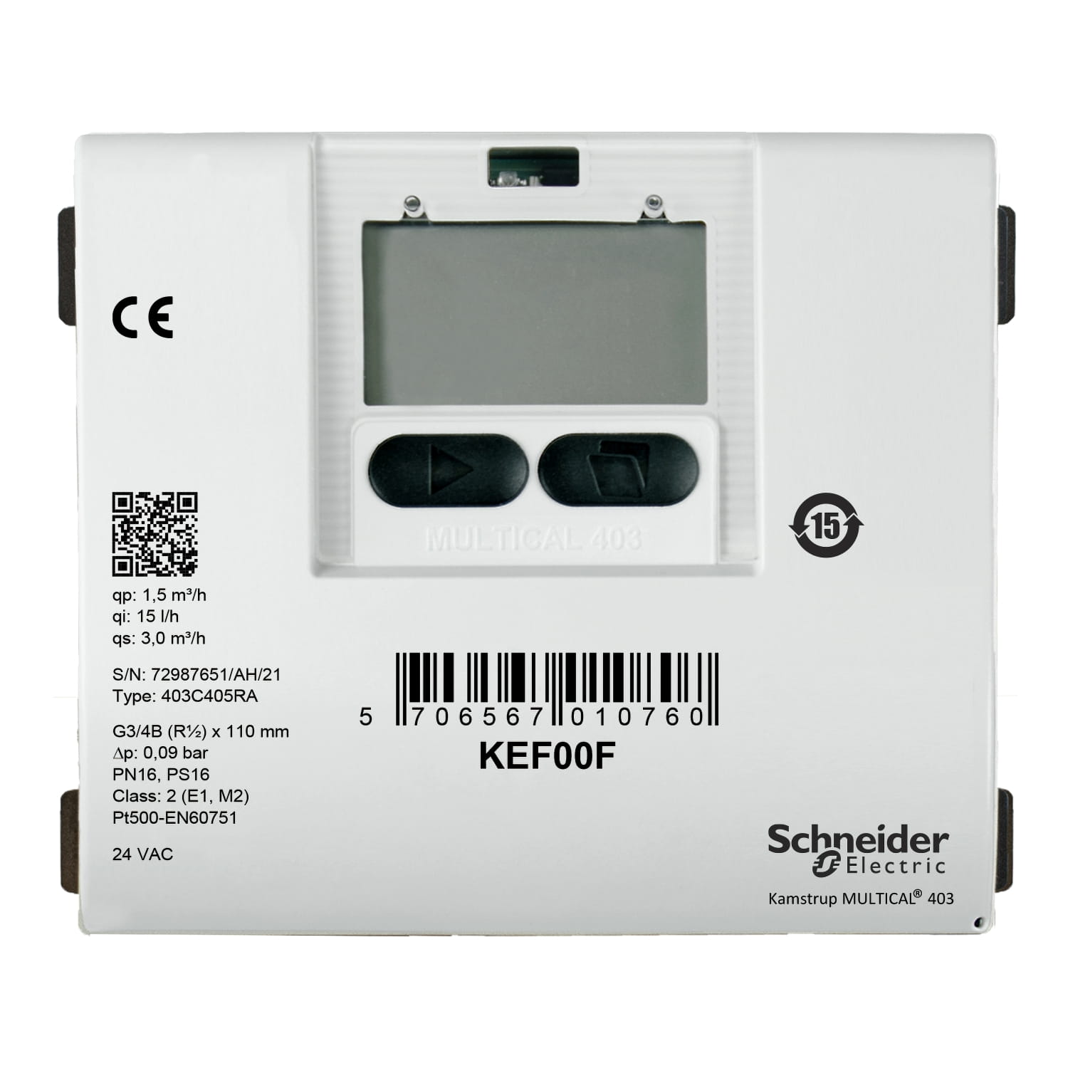 Medidor de Flujo Serie Ke R1/2 de Laton Roscado, 1,5 M3/H Nominal KEF00F — Schneider Electric — Schneider Electric