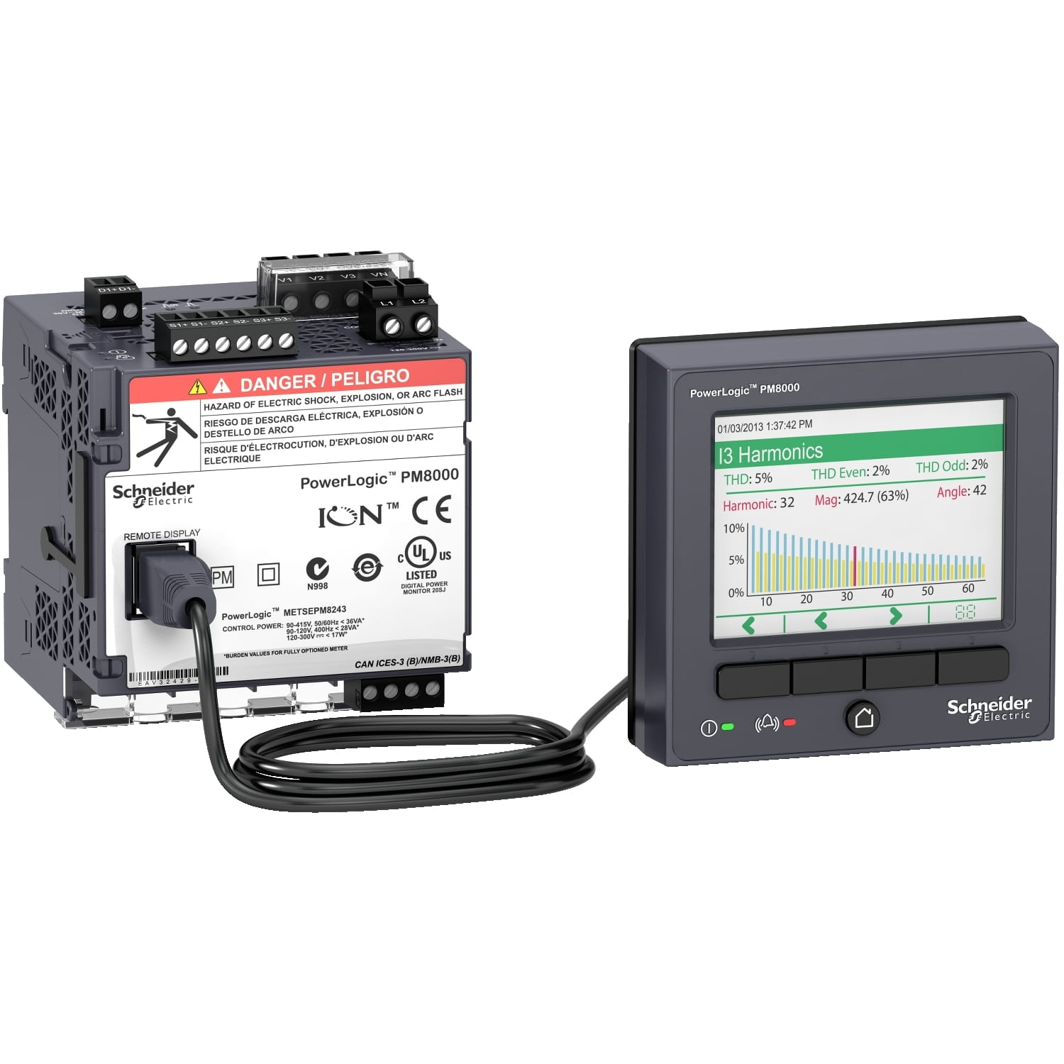 Medidor de Energia PM8000 CL0.2 - RS485 - Ethernet - Sag/swell y Waveform - Riel DIN Display Remoto METSEPM8244 — Schneider Electric — Schneider Electric