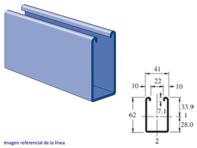 Perfil 41x62x3000x2.7mm (PG) P5500 10PG Unistrut — Unistrut