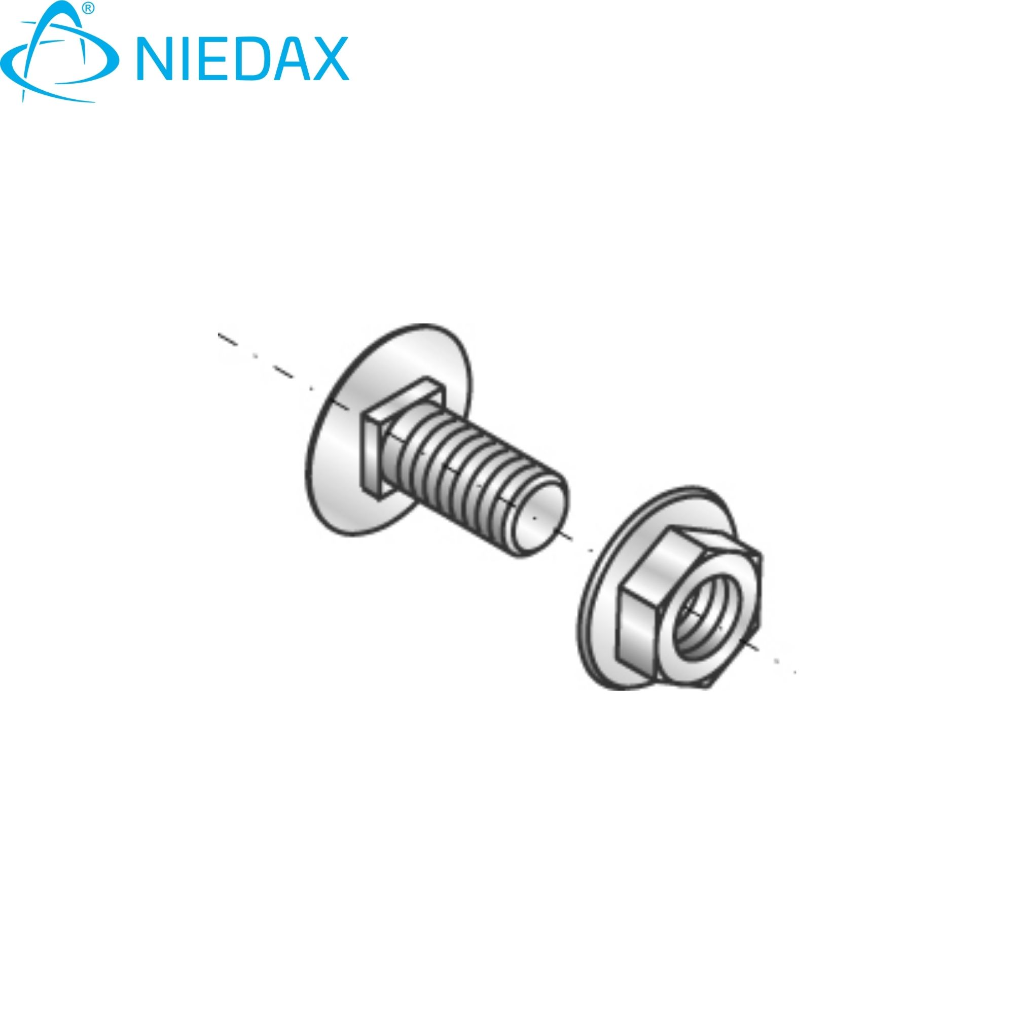Perno Coche con Tuercas 6x20, Set 100UND 648003 — Niedax — Niedax