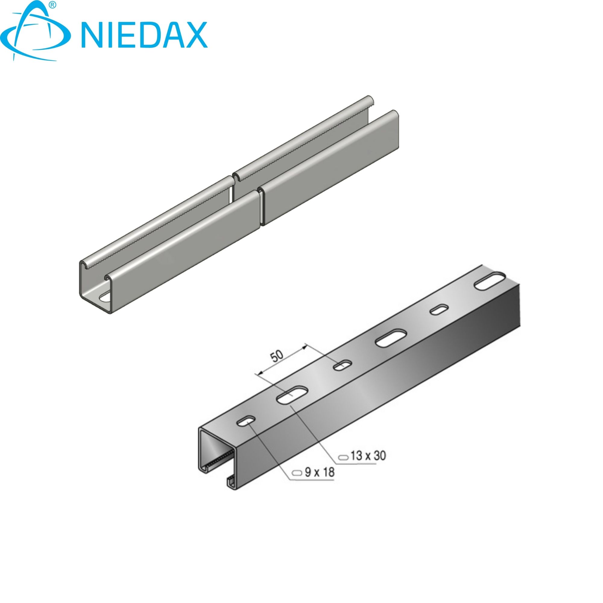Nxd Riel Strut 41x41x1.8 Perforado 3M Hdg Galvanizado 653001 — Niedax — Niedax