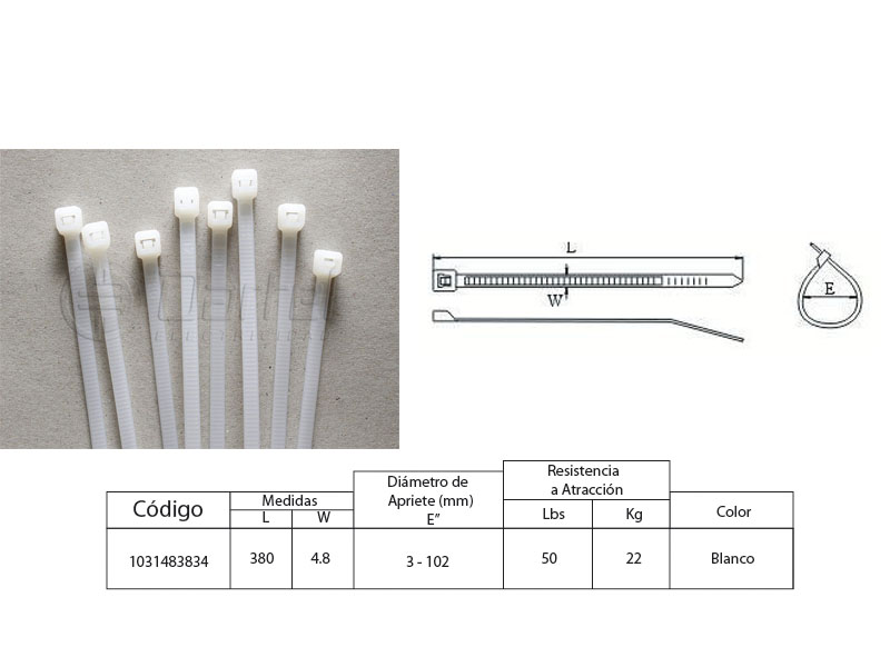 Amarra Cable Blanca 380x4.8mm X Bolsa 10 Unidades 1031483834 — FNX — FNX