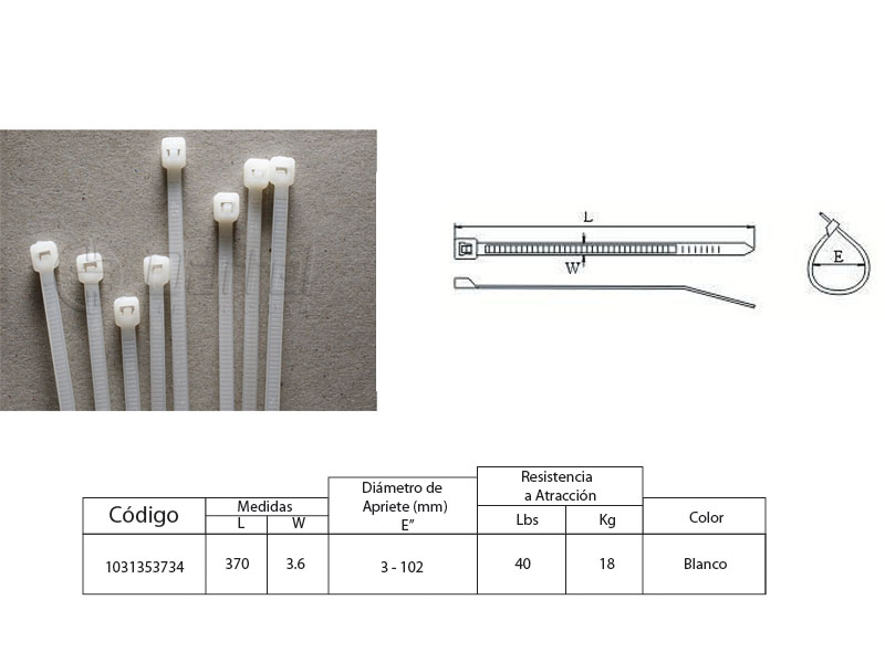 Amarra Cable Blanca 370x3.6mm X Bolsa 10 Unidades 1031353734 — FNX — FNX