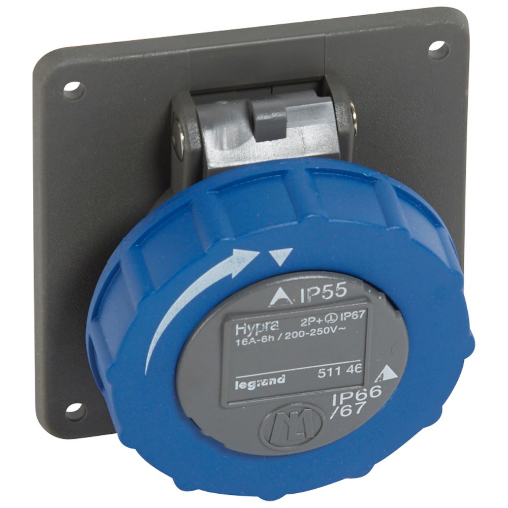 Hembra Industrial Embutida 220V 16A 2P+T IP67 Hypra 51146 — Legrand — Legrand