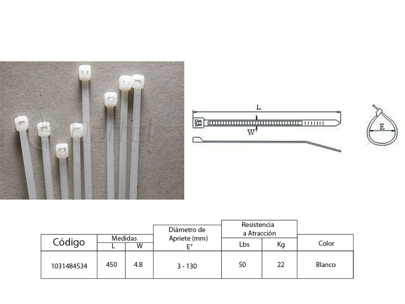 Amarra Cable Blanca 450x4.8mm X Bolsa 10 Unidades 1031484534 — FNX — FNX