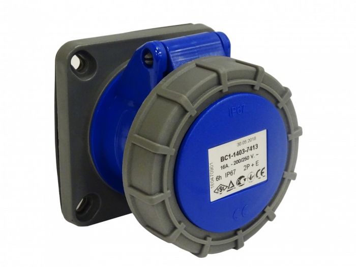Enchufe Industrial IP67, Libre de Halogenos, Hembra Embutida, 220V, 16A, 2P+T, 6310235 — FNX — FNX