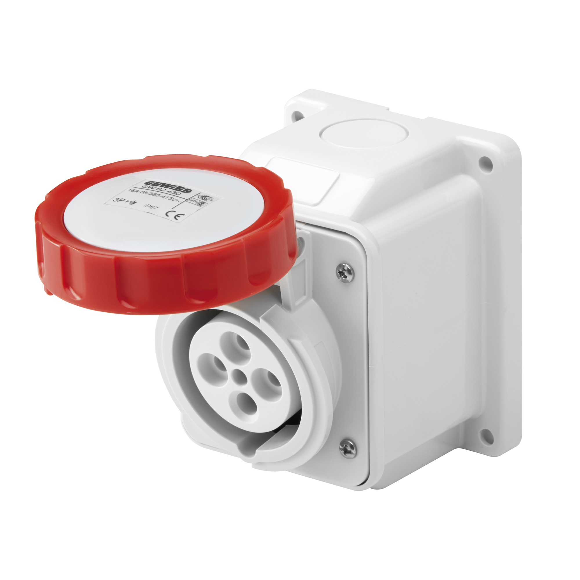 Hembra Industrial Sobrepuesto 380V 32A 10G 3P+N+T IP67 Rojo GW62442 — Gewiss — Gewiss
