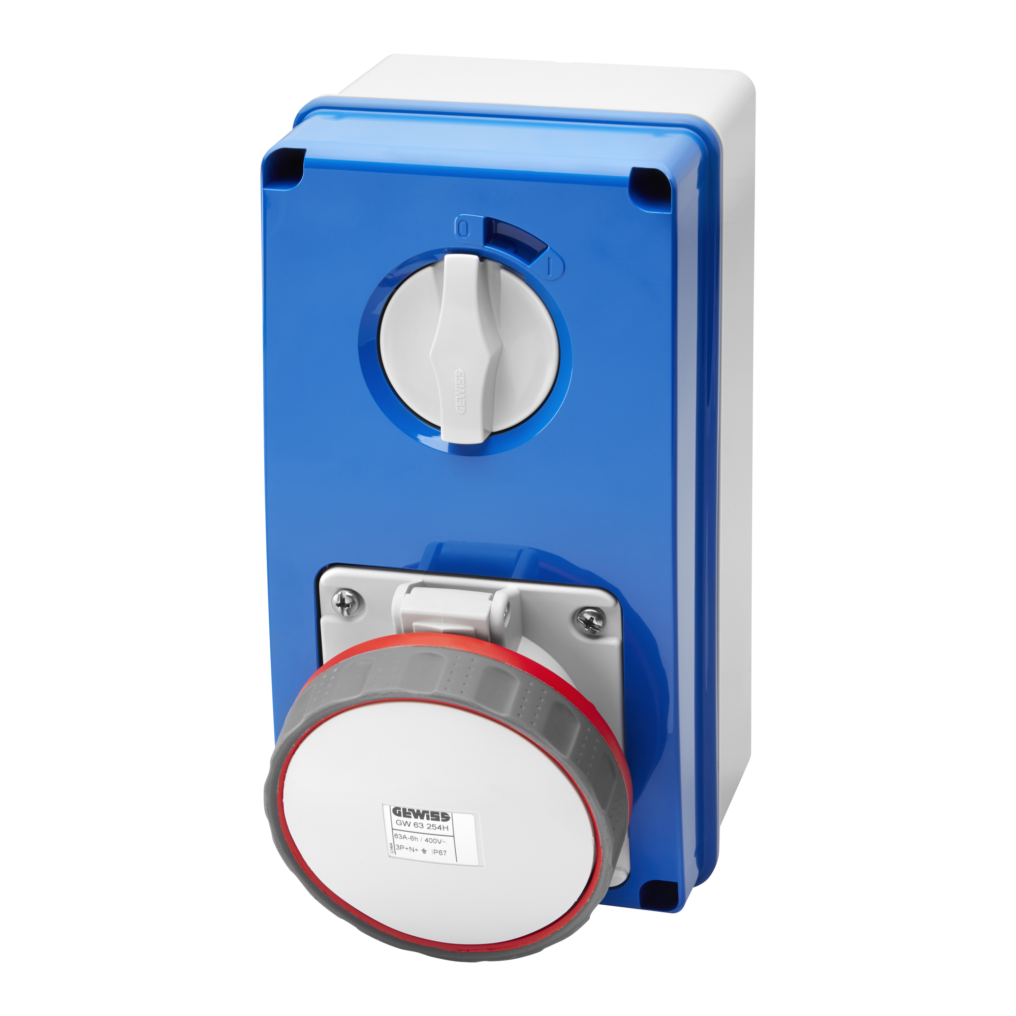 Base Vertical Industrial Sobrepuesto 3P+T 63A 400V 6H IP67 GW67263N — Gewiss — Gewiss