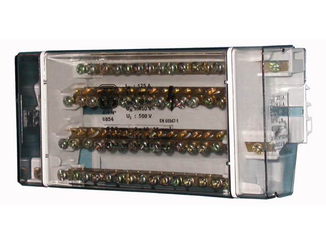 Repartidor Tetrapolar Distribucion Escalonada sin Aislacion 125A 1x35+1x35+3x25+11x10mm² Sg 6854 — Saime — Saime