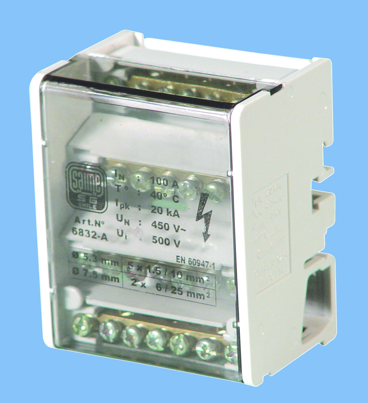 Repartidor Tetrapolar Distribucion Escalonada con Aislacion 100A 2x25+5x10mm² Sg 6832-A — Saime — Saime