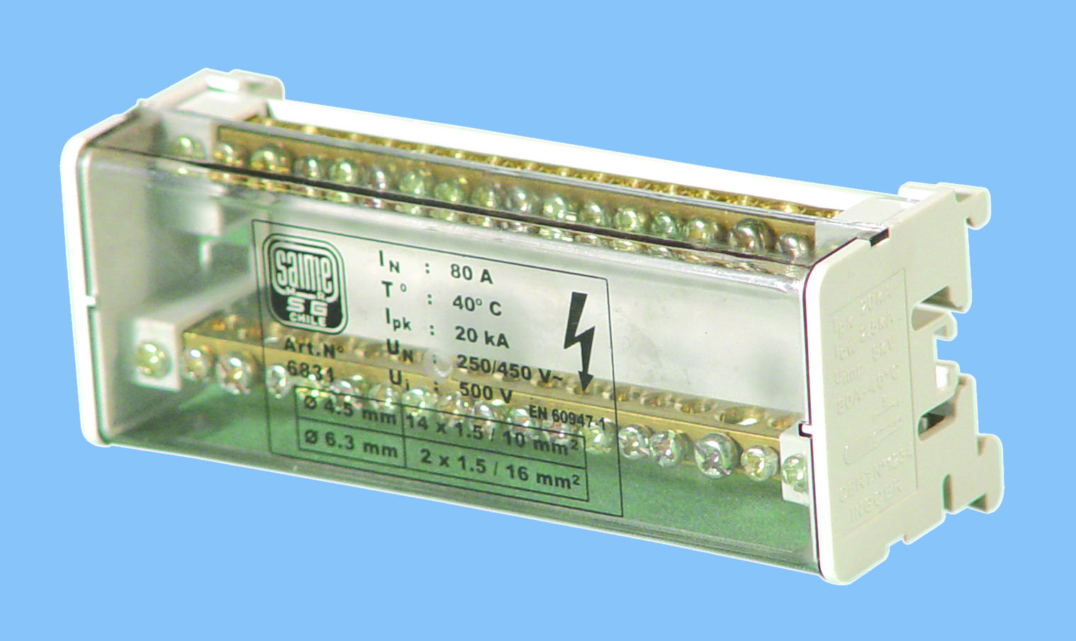 Repartidor Bipolar 80A 2x16+14x10mm² Sg 6831 — Saime — Saime