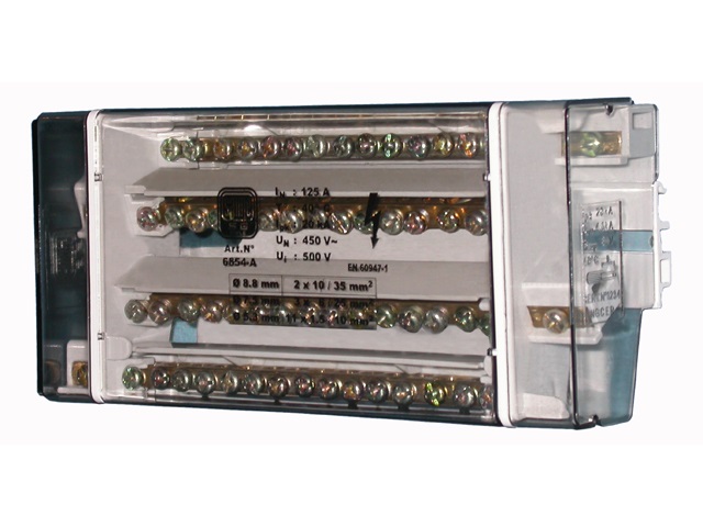 Repartidor Tetrapolar Distribucion Escalonada con Aislacion 125A 1x35+1x35+3x25+11x10mm² Sg 6854-A — Saime — Saime