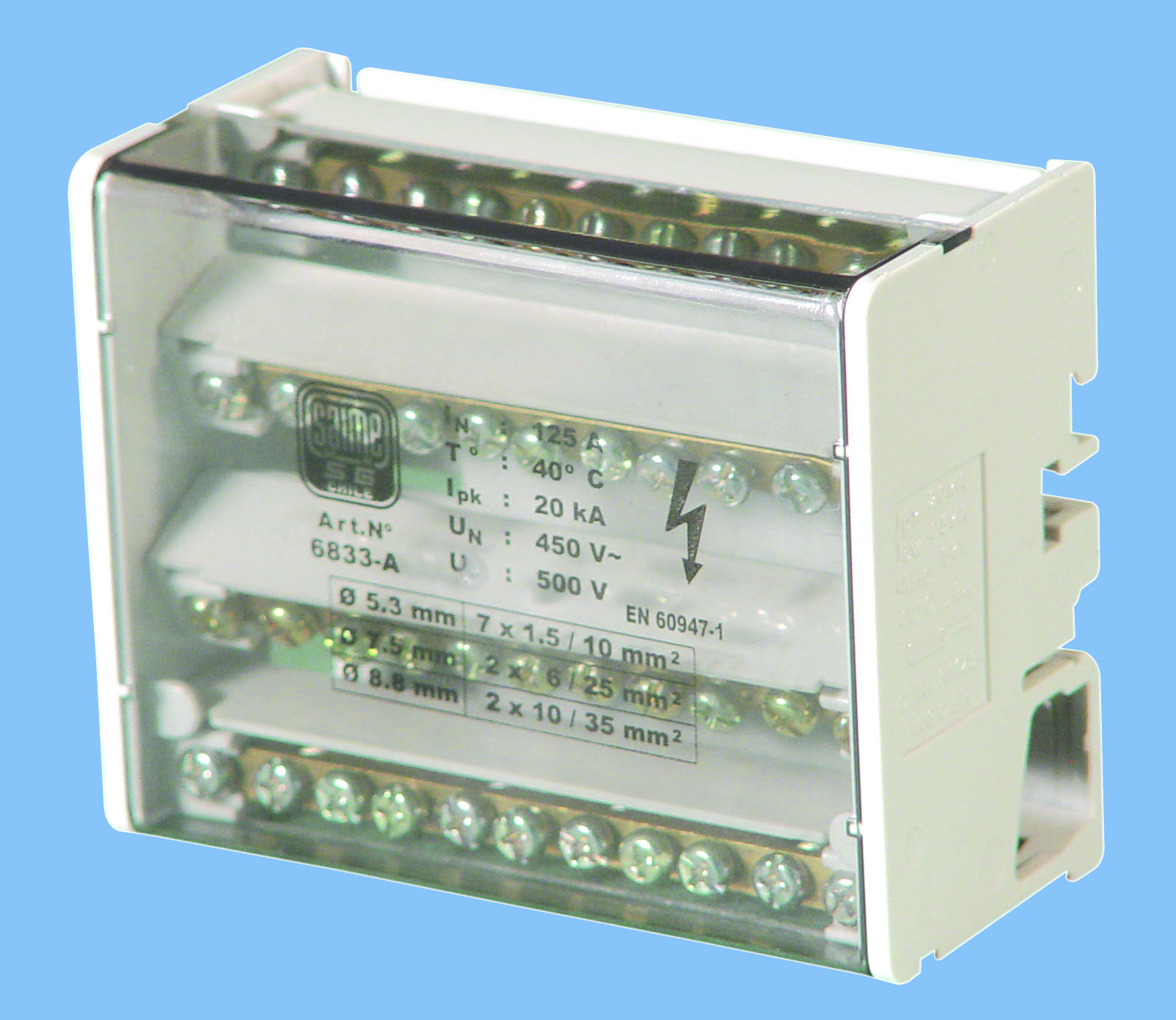 Repartidor Tetrapolar Distribucion Escalonada con Aislacion 125A 2x35+2x25+7x10mm² Sg 6833-A — Saime — Saime
