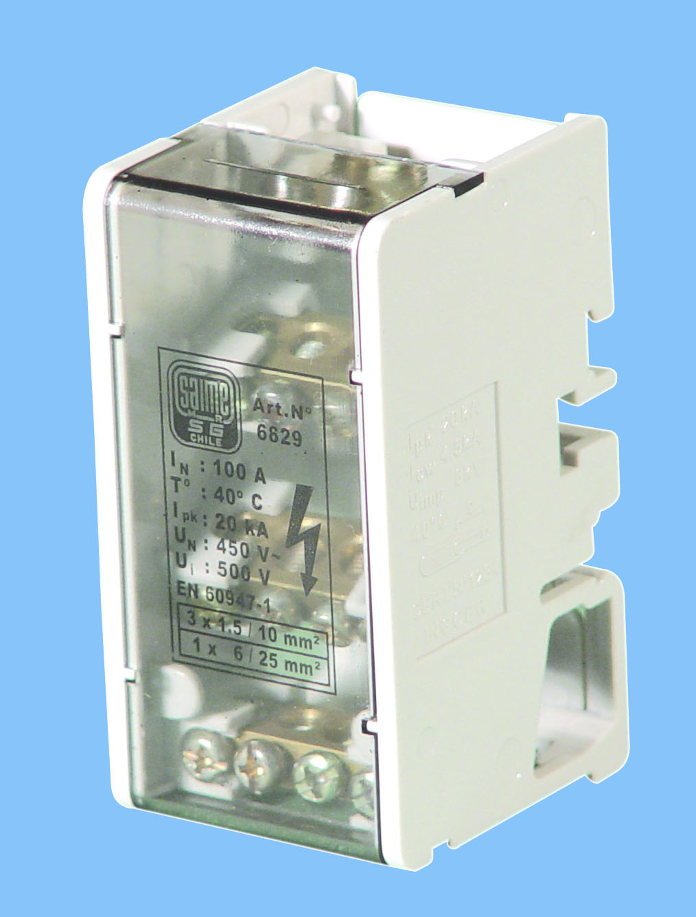 Repartidor Tetrapolar Distribucion Escalanada sin Aislacion 100A 1x25+3x10mm² Sg 6829 — Saime — Saime