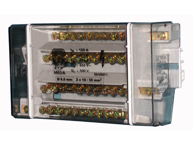 Repartidor Tetrapolar Distribucion Escalonada con Aislacion 125A 1x35+1x35+3x25+7x10mm² Sg 6853-A — Saime — Saime