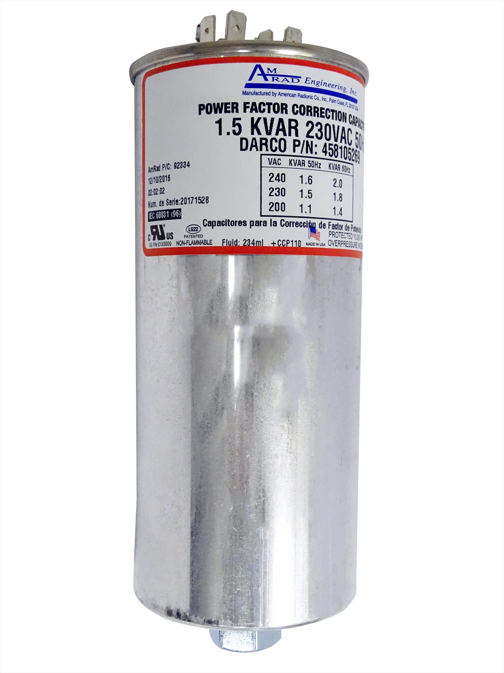 Condensador Cilindrico Monofasico 1 5kVAr 230V 50Hz 458105269 — FNX — FNX